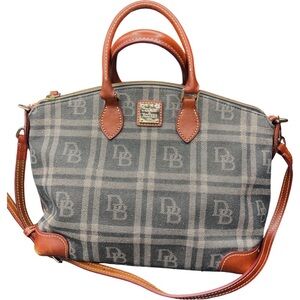 Dooney & Bourke Gia Plaid Satchel in Gray and Brown with leather trim
